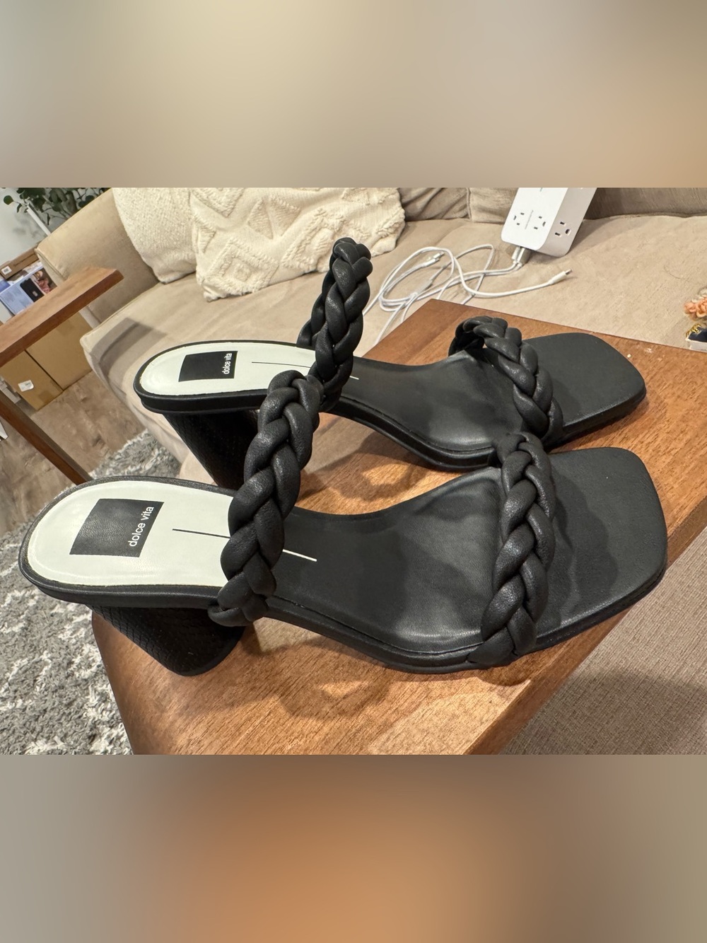 Dolce Vita Black Braided Strap Block Heel Sandals